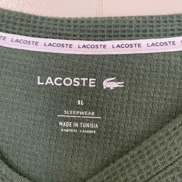 Lacoste Sleepwear Waffle Knit Long Sleeve Shirt Green XL Loungewear Top - Picture 3 of 9